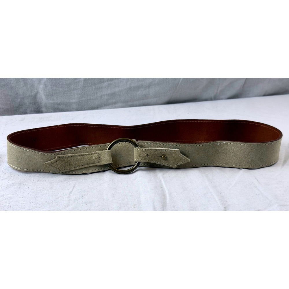 Gap Women's Tan Suede Leather O-Ring Belt Beige Brass Size Medium 36" Boho EUC